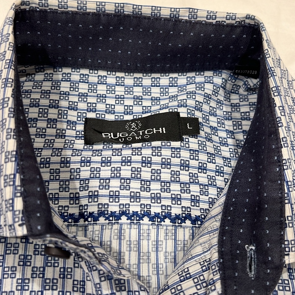 Bugatchi Large Blue Box Patterned Button Down Shi… - image 2